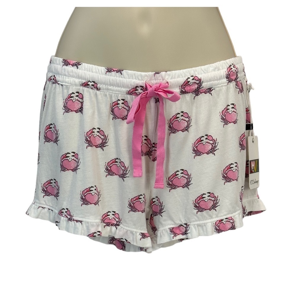 PJ Salvage Elastic Waist Draw String Crab Print Ruffle Hem Lounge Sleep Short